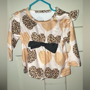Leopard Heart Print Kids Top with Black Bow and matching pants